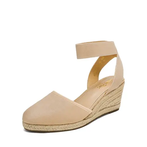 Dream Pairs Women's Heeled Espadrille Sandals - Stylish Casual Footwear with Ankle Strap, Closed Round Toe, 2.4-in Heel, and Elastic Side Goring for Flexible Fit