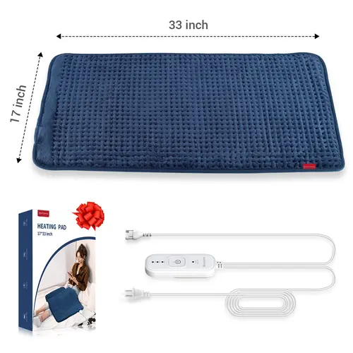 Comfytemp Hot Electric Heating Pad - 17''x33'' King Size Extra Large, 2h Auto-Off Personal Care Appliance for Back Pain Relief, Stiff Muscle Easing, Women's Mother Christmas Gifts (Blue)