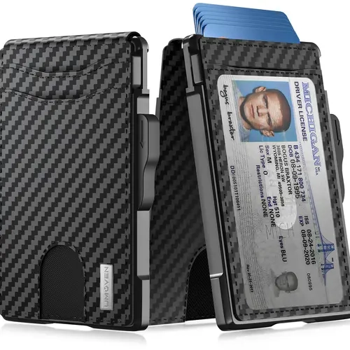 umoven Wallet for Men - Slim Leather RFID Blocking Bifold Minimalist Wallet with Metal Pop-Up Card Holder, Money Clip, Credit Card Slots - Men's Wallet with Gift Box