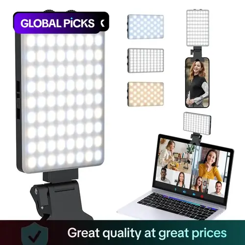 Clip-On Selfie Light with Adjustable Color Temperature and Brightness, 2000mAh Rechargeable Video Light Fill Light Portable Panel Light for Smartphone, Laptop, Makeup and Live Streaming Rechargeable Fill Lights #GLOBAL PICKS
