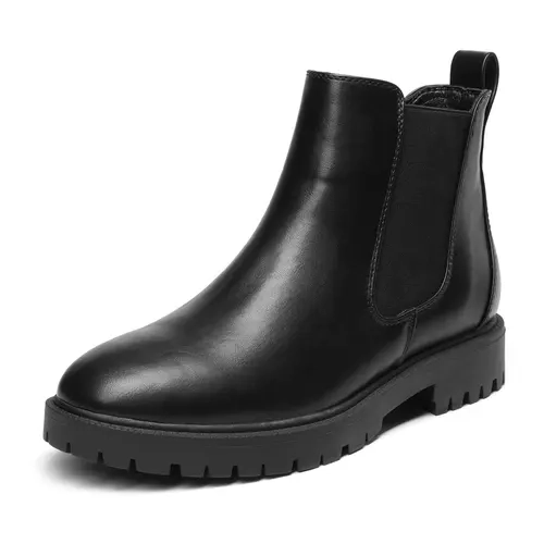Dream Pairs Women's Stylish Casual Chelsea Ankle Booties - Soft Slip-On PU Upper Walking Shoes, Low Heel, Cushioned Footbed, Elastic Gusset, Wipe-Clean Synthetic Footwear, Elegant Design (Pairs with Denim or Dresses)
