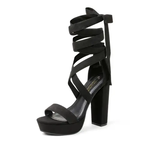 Dream Pairs Women's Strappy Gladiator Open-Toe Sandals, 5.12" Chunky Block Heels with Ankle Strap, Padded Insole Rubber Walking Shoes for All-Day Comfort