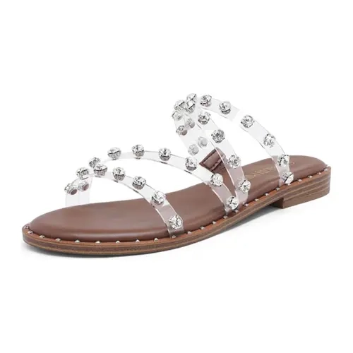 Dream Pairs Women's Casual Open Toe Studded Rhinestone Walking Sandals - Soft Padded Foam, Shoes for Women, Ensured Stability, Increased Friction Walking Shoes