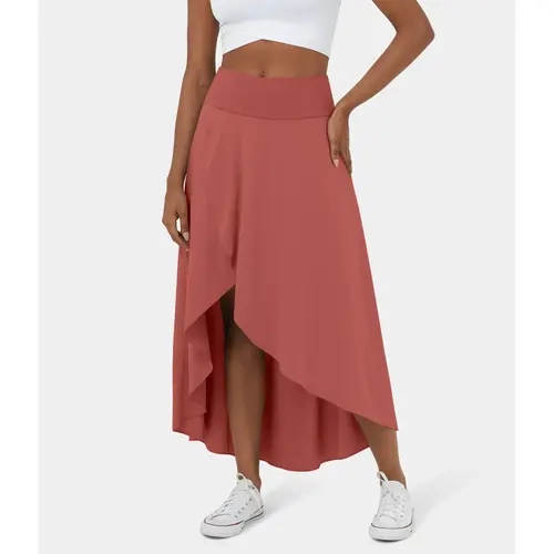 Halara Breezeful High Waisted High Low Ruffle 2-in-1 Flowy Quick Dry Casual Regular Maxi Skirt