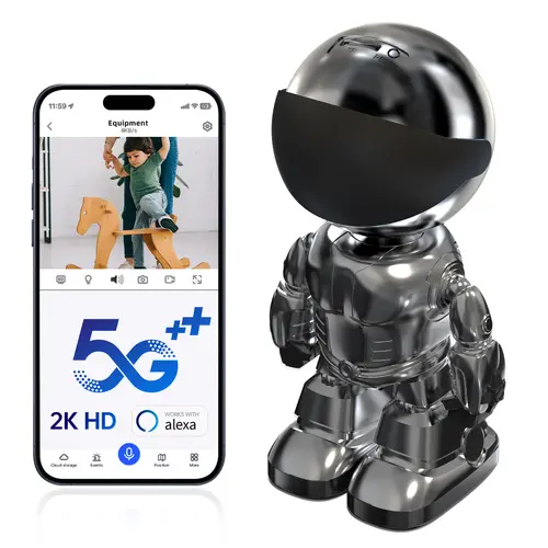 Noahtec 3MP HD Video WiFi Surveillance Camera - 5G-2.4GHz Wireless Security Camera, Wired Power Webcam with Motion Alert, 2-Way Audio, Micro SD Support, Automatic Cable Monitoring, UK Type Robot AI Home Gadget
