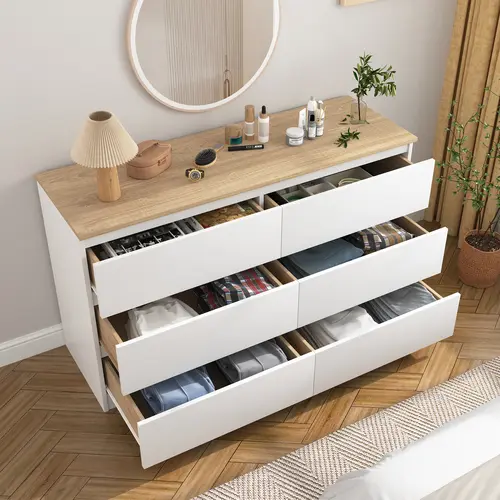 Spaco Minimal Sturdy Wood 6-Drawer Bedroom Dresser - Indoor Furniture Cupboard, 47.2"(w)x15.7"(d)x28"(h), 20.47" Wide Drawers, Interior Home Decor, Clever Apartment Organizing Solution, Small Space TV Stand