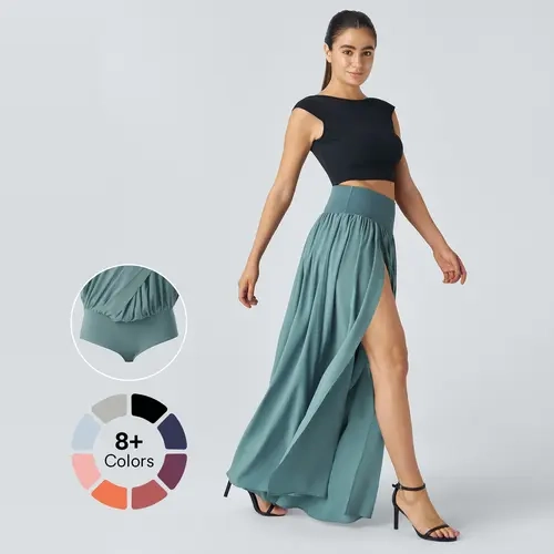 Halara Breezeful High Waisted Plicated Split 2-in-1 Flowy Quick Dry Maxi Casual Skirt