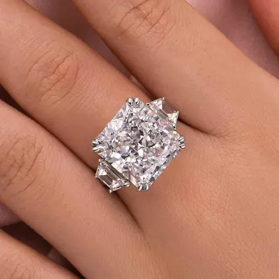 Effinny 925 Sterling Silver Luxurious 12.0ct Radiant Cut Three Stone Engagement Ring, 5A CZ Past Present Future Promise Jewelry for Women, Birthday, Engagement Rings