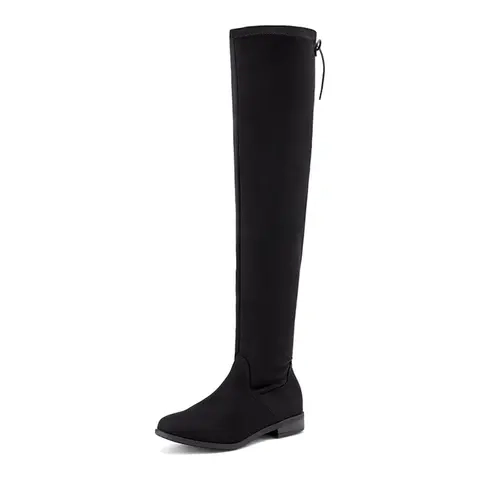Dream Pairs Women's Stretch Faux Suede Faux Leather Over-the-Knee Pull-On Boots - Low Block Heel, Platform, TPR Rubber Sole, Round Toe, Breathable Liner, Padded Insole, Superior Cushioning, Push Down, Multi-Wear, Casual & Business Use, All Seasons, Comfor