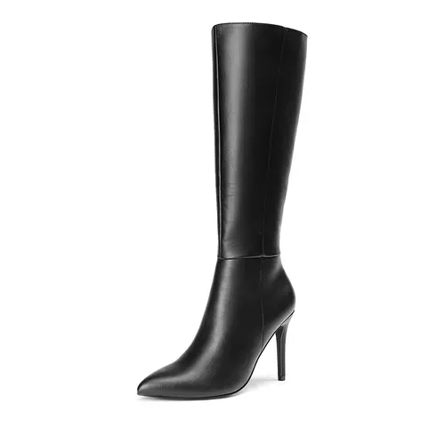 Dream Pairs Women's Minimalist Stone Grain Patterned Soft Knee-Length Stiletto High Heels - Smooth Synthetic PU Pointed Toe, Side Zip Footwear, All Seasons Business Shoes for Women
