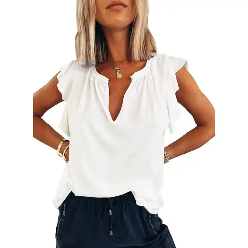 Dokotoo Women's Casual V Neck Ruffle Sleeve Summer Tank Tops Shirts