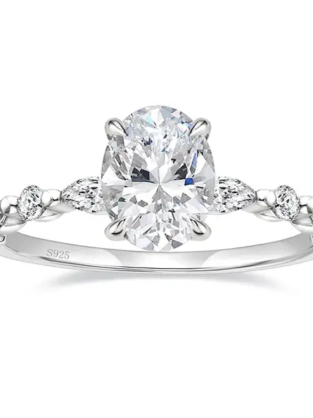 EAMTI 3 CT 925 Sterling Silver Ring Oval Cut Cubic Zirconia Engagement Solitaire Halo Promise Ring for Women
