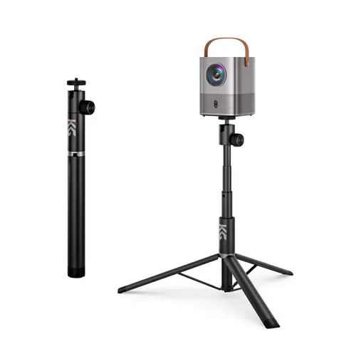 KraftGeek 32" Telescopic Projector Stand Tripod - Adjustable Mount Bracket, 1/4" Screw Adapter, 360° Swivel Ball Head, Compact Alloy, Lightweight Foldable, LED Lights, Remote Control, Includes Manual for Home-Outdoor Movie Nights, Action Cameras