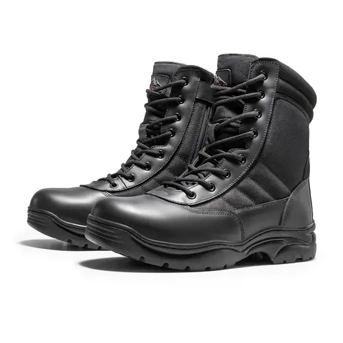 NORTIV8 TROOPER-STEEL Men's Steel Toe Leather Worker Safety Shoes - Zip-Up, Breathable Fabric, Cushioned PU Insole, Textured Rubber Grips, Shock Resistant MD Outsole, Contractor Gear, Tough Shoes for Tough Jobs (Welding, Construction)