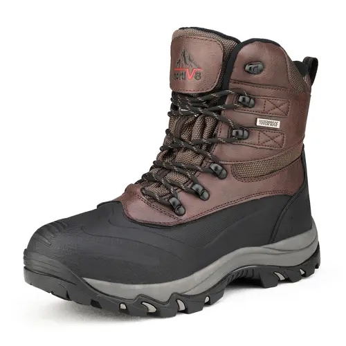 NORTIV 8 Men's Ankle Height Cuban Style Synthetic Winter Snow Boots - Waterproof, 3M Thinsulate Insulated, Round Toe, Padded Back Heel, Removable, Metal Eyelet Ease, Rubber Sole All Weather Grip Cold Weather Gear Outdoors Footwear