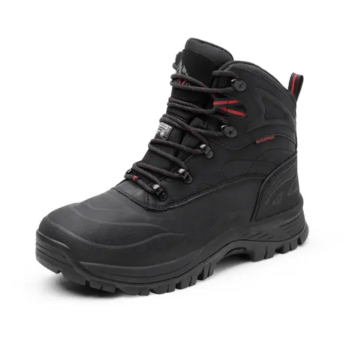 NORTIV 8 Male Plain Ankle-High Waterproof Leather Snow Boots - Slip-Resistant Rubber Sole, Soft Fabric Lining, Cold Weather Gear Hiking Camping Shoes