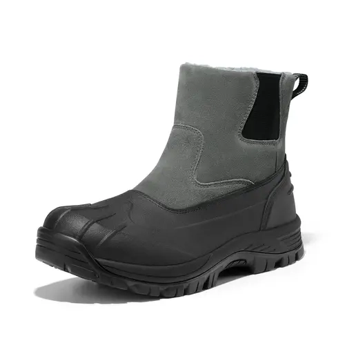 Men's Mid Closed-Heel Snow Boots - Durable Suede Upper, Non-Slip Waterproof Rubber Sole Footwear, Faux Fur Liner, 3M Thinsulate, Side Zipper, Shock-Resistant Cold Weather Walking Shoes for Outdoors