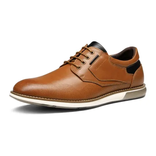 BRUNO MARC Men's Classic Perforated Fancy Flat-Lace Oxfords - Adjustable Faux Leather Lace-Up Walking Shoes with Cushioned Insoles, Modern Chic Business Casual Footwear for Dancing, Adjustable Faux Leather Men's Oxfords, Modern Chic Men's Oxfords