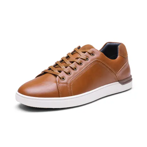 Men's Vegan-Leather Sneakers - Closed-Toe Lace-Up Rubber Sole Shoes with Arch Support, Trendy Daily Street Footwear for Daily Use