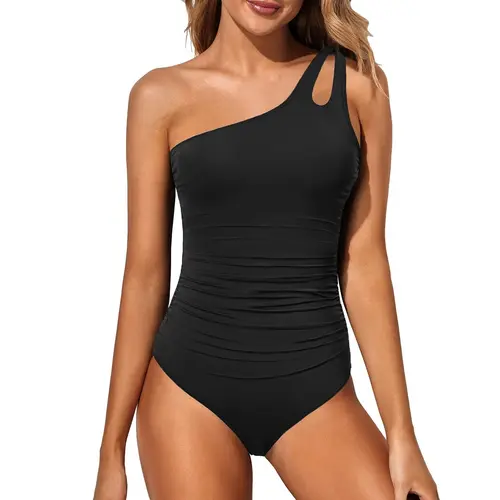 Holipick One Shoulder One Piece Swimsuit for Women Comfortable Tummy Control Bathing Suits Modest Full Coverage Keyhole Swimwear Beach Swimming Clothing DealsForYouDays