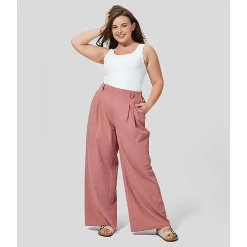 Halara High Waisted Plicated Side Pocket Wide Leg Flowy Casual  Plus Size Pants