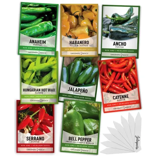 Pepper Seed Assortment 8 Variety Pack Hot Heirloom Peppers Seeds For Planting Garden Indoors and Outdoors, Jalapeno, Bell, Cayenne, Habanero great gardening gift garden  harvest