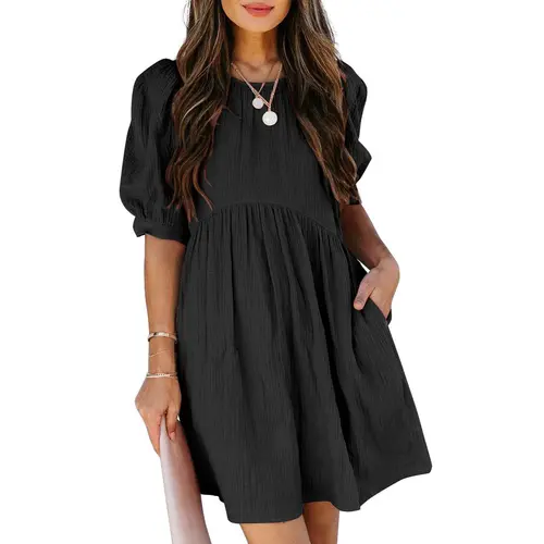 Dokotoo Womens Summer Spring V Neck Ruffle Chiffon Elegant Empire Waist Mini Short Swing Skater Dresses