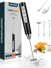 ODIFORGO Rechargeable Milk Frother,Milk Frother Handheld with 3 Heads 3 Speeds,Coffee Mixer,Frother Wand Drink Mixer,Electric Milk Bubbler,Detachable Stainless Steel Whisk for juice,Prebiotic Powder,Latte,Cappuccino,Matcha,Egg (Black)