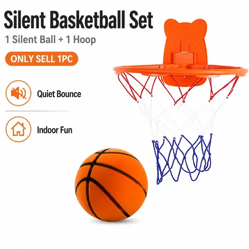 Quiet Indoor Basketball Set, Noise-Free Rebound Ball & Hoop, Quiet Practice Ball, Noiseless Rebound Ball and Hoop for Silent Indoor Play, Ball Sports Equipment