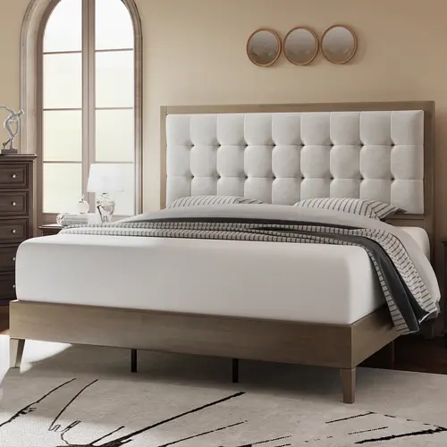Amerlife Traditional Full Size Upholstered Platform Bed Frame - 50" Tall Diamond Tufted Headboard, Durable Solid Wood Construction, No Box Spring Needed, Assembly Required, Mid-Century Modern Design, Easy Setup, Ideal Christmas Gift