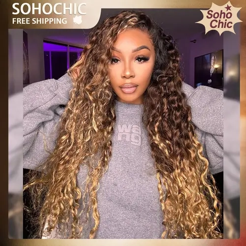 STERLY 200% Density 13x6 Lace Ombre Deep Wave Frontal Human Hair Wig Smooth HD Transparent Lace Front Wig 250% Density #P4/27 Highlight Deep Wave Wig #4 Chocolate Brown Wig #tiktokshopstockup