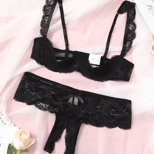 Women's Adjustable Strap Floral Lace Bra and Thong Set, Breathable Feminine Lingerie for Daily Wear, Ladies Underwear for All Seasons