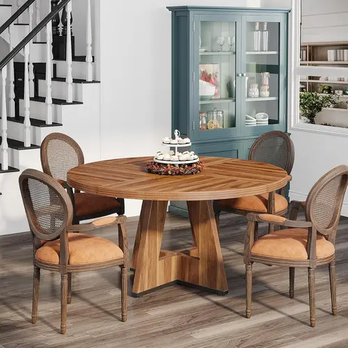 [Summervibes] Tribesigns 47 Inch Round Dining Table for 4 - High-Quality Engineered Wood, Easy to Clean, Waterproof, Durable,Chair Not Included Pedestal Tabletop Mode