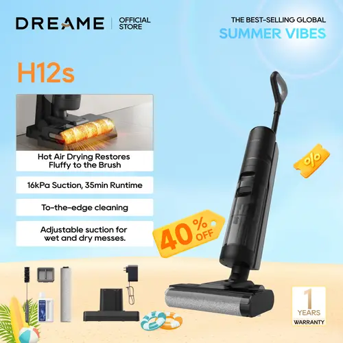 DREAME H12s Vacuum Mop, Cordless Wet and Dry Vacuum, Cordless Vacuum Mop All in One for Hard Floors, Edge Cleaning with Dirt Detection, Hot Air Drying, Smart Floor Cleaner Great for Sticky Messes on Multi-Surfaces