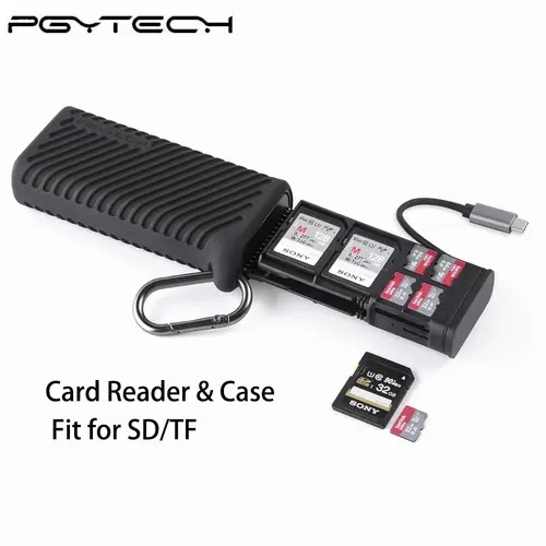PGYTECH CreateMate High-Speed 2-in-1 SD/TF Adapter - Aluminum-Alloy USB 3.1 Type-C UHS-2 Reader & Holder, Type-C to USB-A Adapter, Carabiner, Eject Pin, IP54, Portable Camera Accessory for Cameras/Drones, Android-Compatible
