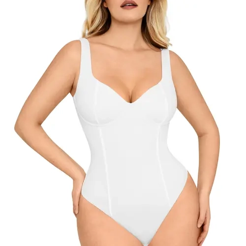 FeelinGirl Full Body Wide V-Neck Bodysuit Slim-fitting Womenswear  Sexy Comfortable