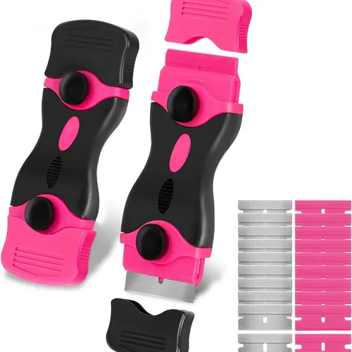 【DealsForYou】 THINKWORK Pink Razor Blade Scraper Tool, Cleaning Razor Scraper for Glass, Glass Top Stove Scraper for Oven Door, Razor Scraper Gift for Women, 2-in-1 Scraper Tool Set with 20Pcs Razor Blades for Removing Window Labels (2 Pack)