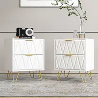 Spaco 2pcs Modern 2-Drawer Bedside Tables - Bedroom Storage Furniture with Gold Metal Legs, Above Average Weight Capacity, Apartment Indoor Tables for Bedroom Living Room