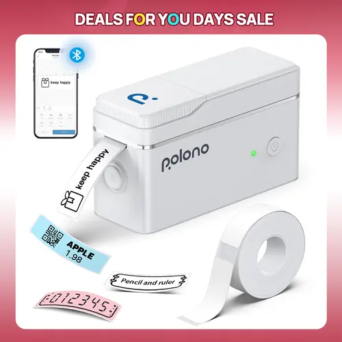 POLONO 1 x P31S Label Maker Inkless Printer - 203 DPI Output, Wireless, High-Speed Chip, Battery-Powered, Pocket-Sized with Tape, for iOS/Android, Back to School Study Notes & Organization (Sohochic)
