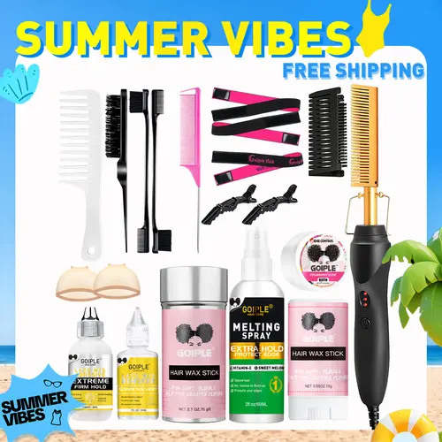 【SUMMER VIBES】Hot Comb Straightening Kit for Wigs and Natural Hair Salon- Safe Pressing Comb, Curling Iron, Wig Glue Straightener Gift Springtok Multifunctional Styler