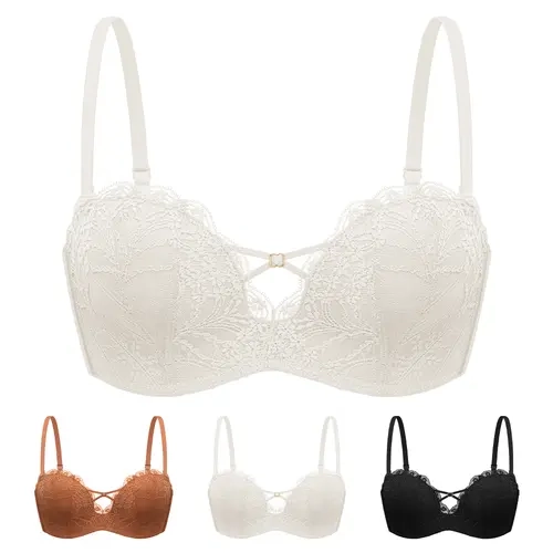 Wingslove Women's Multi-Way Convertible Straps Padded Support Bra Plus Size Strapless Lace Bra Push Up Wireless Bras