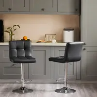 Set of 2 PU Leather Adjustable Swivel Barstools with Back and Armless Design Hydraulic Kitchen Counter Height Bar Stools