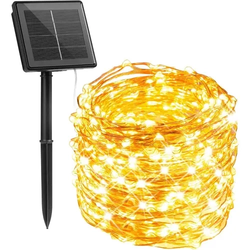 Brightown Waterproof Solar Strip Lights - 33Ft 100 LED Outdoor Lights with 8 Light Modes, 8-10H Runtime for Balcony Tree Decor (Warm White)