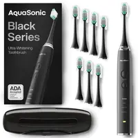 Black Series Sonic Whitening Toothbrush with 8 Brush Heads and Smart Vibration Timers - Handle, Waterproof toothbrush Rechargeable Electric | AquaSonic