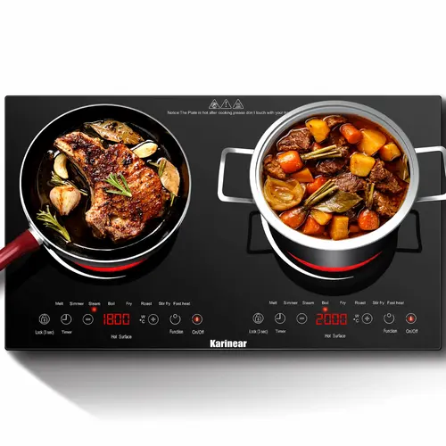 Karinear 2-Burner Multifunction Electronic Induction Cooktop 2000W- Sensor Touch Control Portable Induction Stove with Child Safety Lock, Timer, Over-Temperature Protection for Kitchen Use