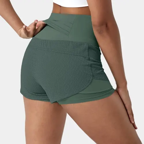 Halara High Waisted Mesh Back Waistband Pocket 2-in-1 Casual Shorts 2"