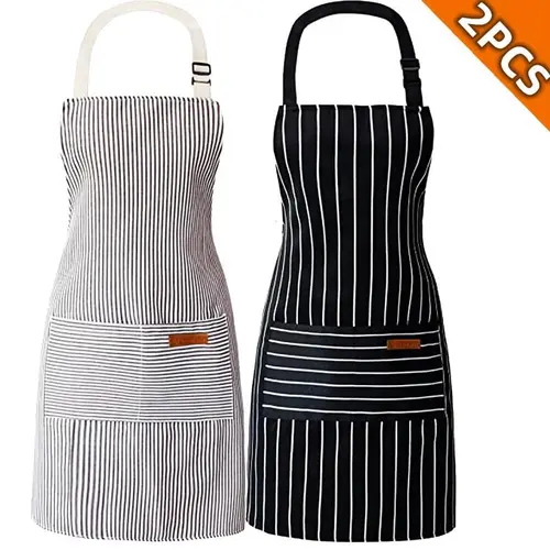 Kitchen Cooking Aprons Adjustable Bib Apron with 2 Pockets Lightweight Cotton Comfortable Household Strap for Women Men Cleaning