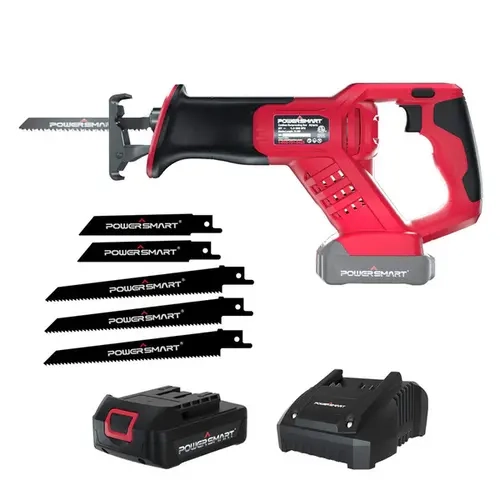 POWERSMART 20V Cordless Reciprocating Saw (PS76415A) with 2.0Ah Battery, Fast Charger, 103mm Capacity, Compact Design, Tool-Free Adjustment, Quick Blade Change for Wood Cutting, Wood/Metal/PVC Cutting High Performance