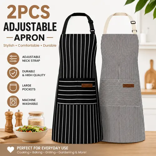 Kitchen Cooking Aprons for Women and Men Adjustable Chef Apron with Pockets 2 PCS Multicolor #DealsforYouDays#SummerWins