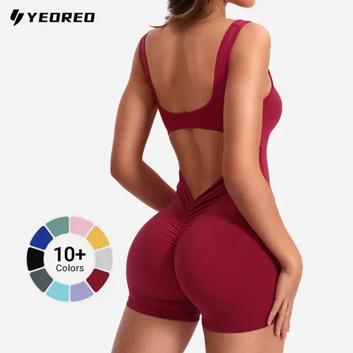 YEOREO Women's Sleeveless Backless Tummy Control Lizvette V-Back Scrunch Training Jumpsuit, Gym Workout Apparel, Sport Ready Yoga Romper